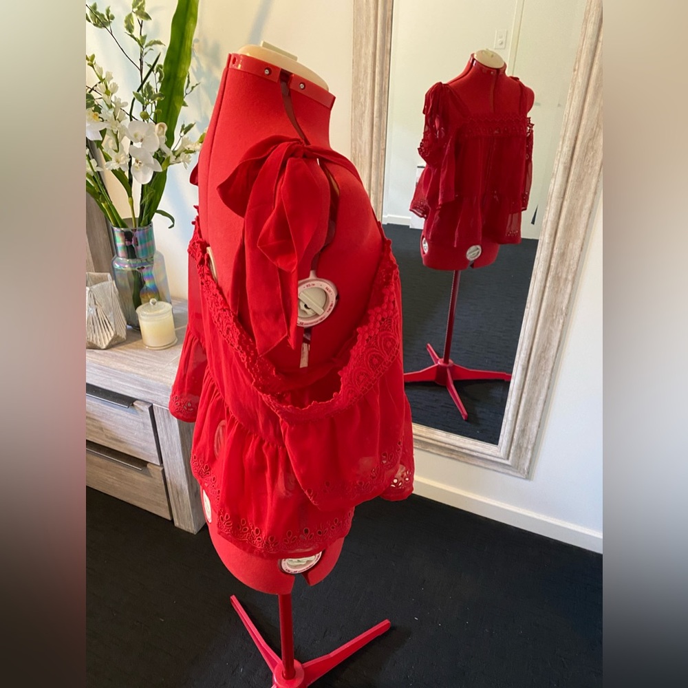 Size 16 Asos Red Lace Tie Shoulder Boho Top - Picture 8 of 10